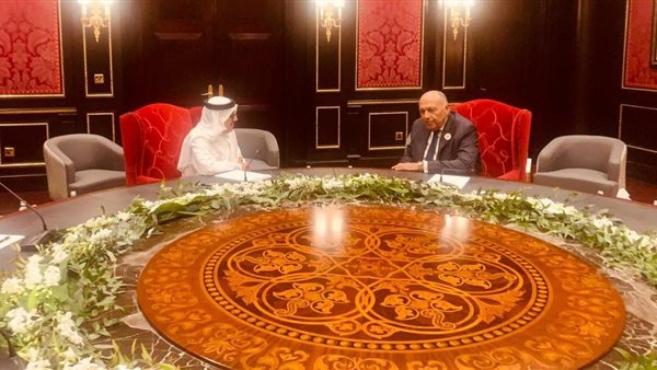 شكرى يلتقي وزير الخارجية البحريني على هامش اجتماع وزراء الخارجية العرب بالمنامة 
