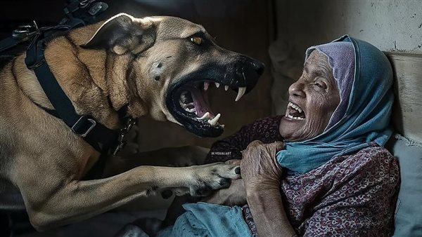 هجوم الكلب على السيدة