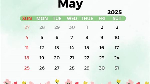 تقويم شهر مايو 2025