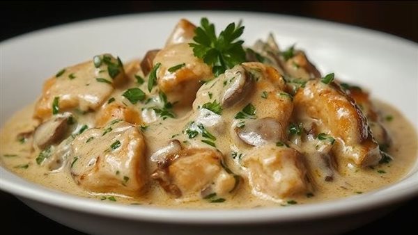  دجاج بالفطر والكريمة