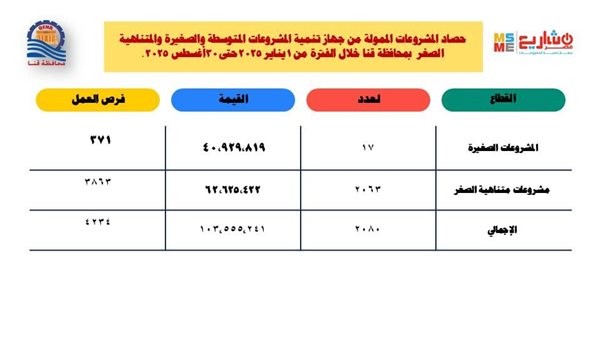 بيان بالمشروعات الممولة